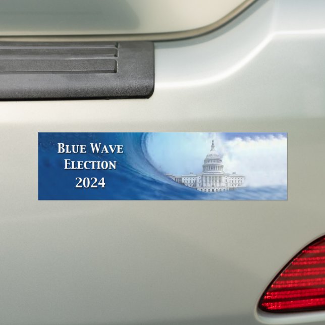 Blue Wave Election 2024 Bumper Sticker (On Car)