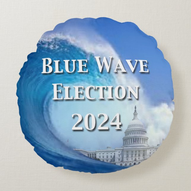 Blue Wave Election 2024 Round Pillow (Front)