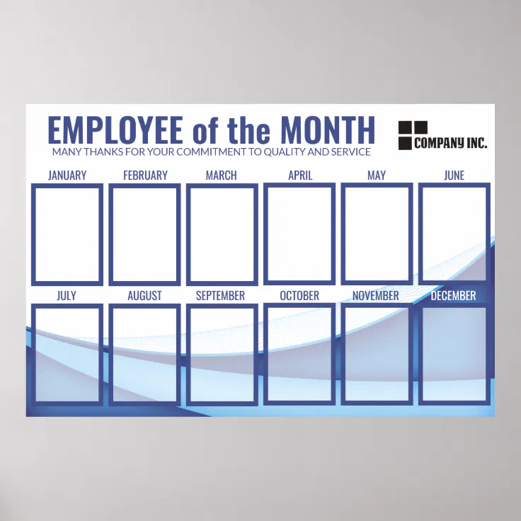 Blue wave employee of the month photo display poster | Zazzle