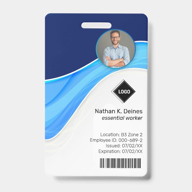Blue Wave | Employee Photo ID Company Security Badge (Front)