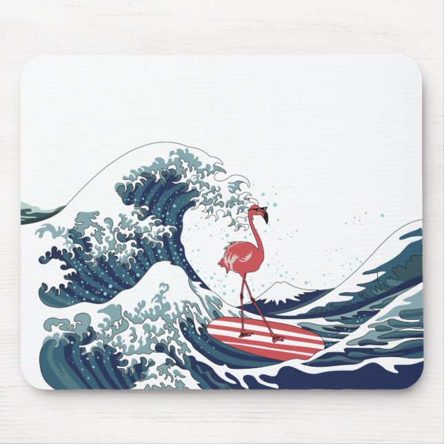 Blue wave Flamingo surfing no text Mouse Pad (Front)
