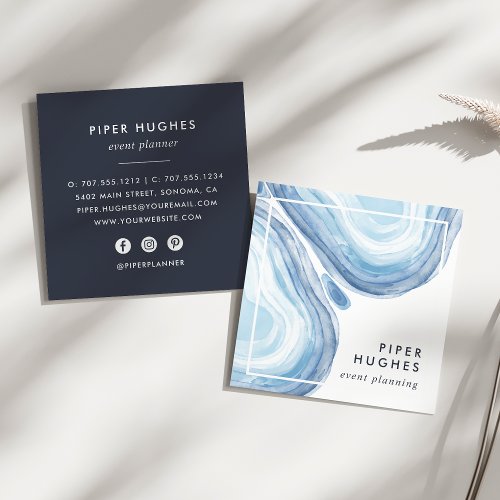 Blue Wave Geode Square Business Card