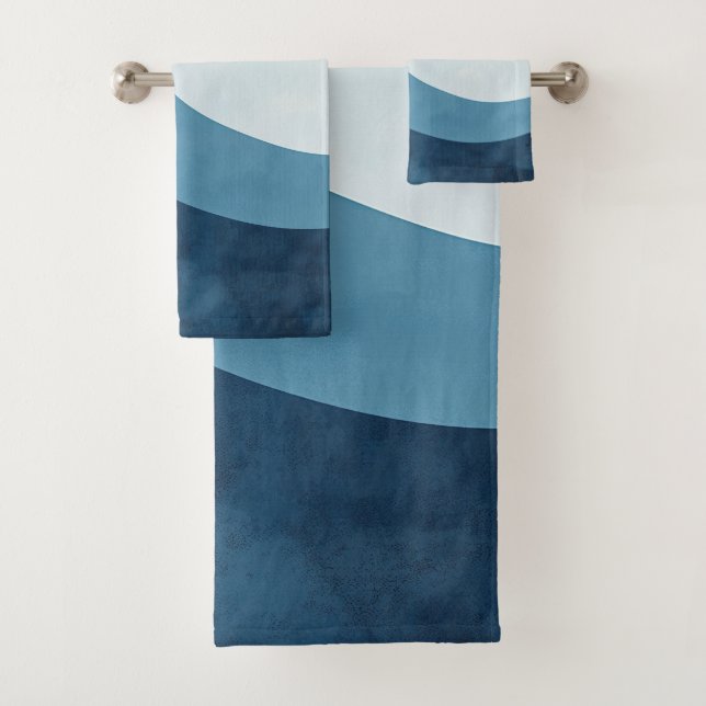 Blue Wave Geometric Bath Towel Set (Insitu)
