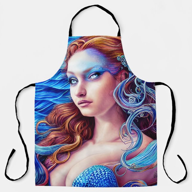 Blue Wave Goddess Ocean World Fantasy Art Apron (Front)