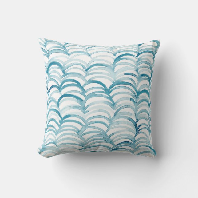 Blue Wave Japanese Style PatternIllustration Throw Pillow (Front)