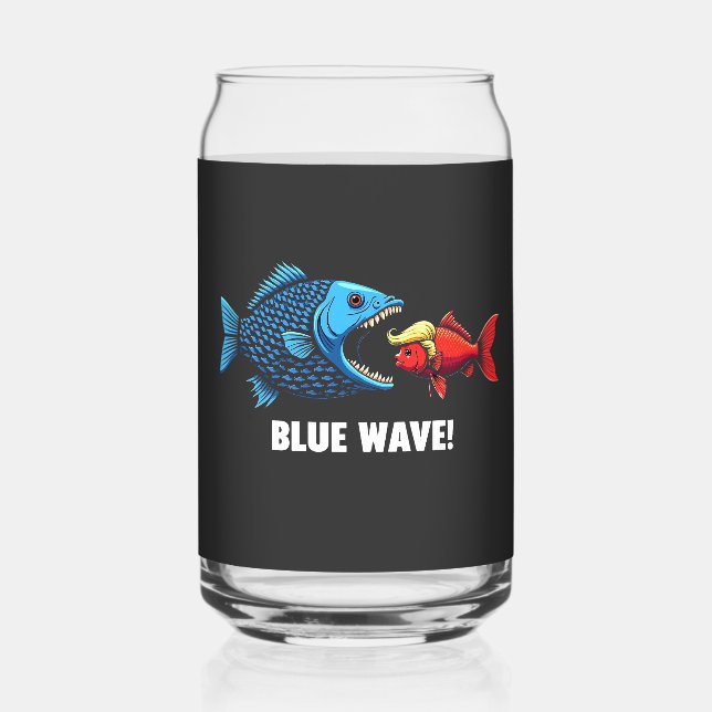 Blue Wave Kamala Harris Walz Fish Election  Can Glass (Front)