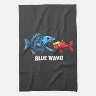 Blue Wave Kamala Harris Walz Fish Election Kitchen Towel