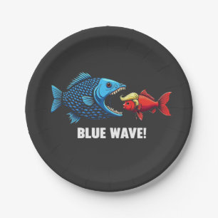 Blue Wave Kamala Harris Walz Fish Election Paper Plates