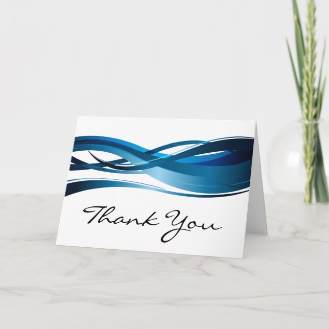 Blue Wave Modern Abstract Thank You Card (Front)