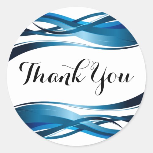 Blue Wave Modern Abstract Thank You Classic Round Sticker