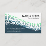 Blue Wave Numbers Bookkeeper Business Card<br><div class="desc">A great negative space design using numbers and math symbols in blue layers that blend in against an upper white layer. Your prestigious name and job title are over at the top with the contact details at the base of the card. Overleaf, in a white cover, at the top is...</div>