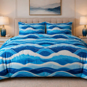 🌊 Blue Wave Pattern Coastal Bedroom Decor Relaxin Duvet Cover