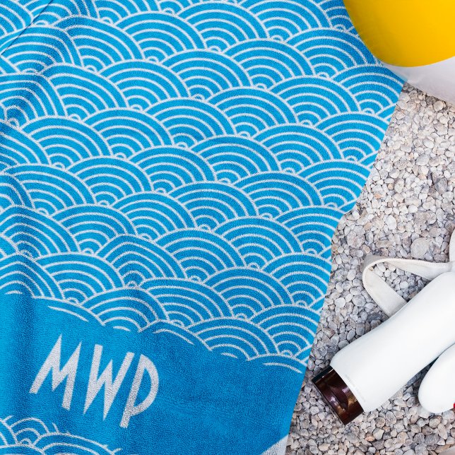Blue Wave Pattern Monogram Beach Towel (Creator Uploaded)