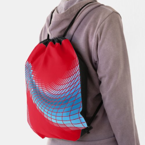 Blue Wave Pattern Red BG Drawstring Bag