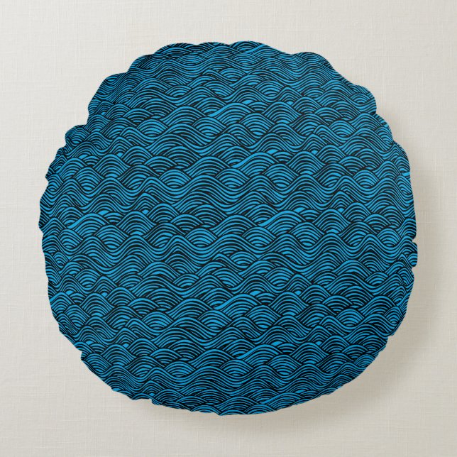 Blue wave pattern round pillow (Front)