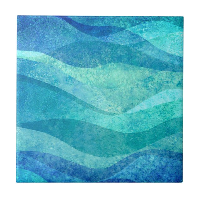Blue Wave Pattern Stylish Home Design Ceramic Tile (Front)