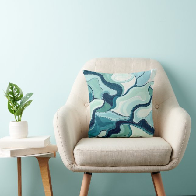 Blue Wave Pattern  Throw Pillow (Chair)