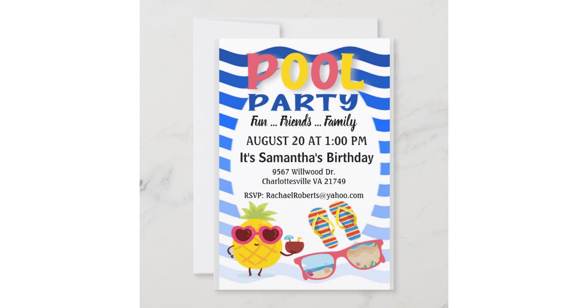 Blue Wave Pool Party Birthday Invitation | Zazzle