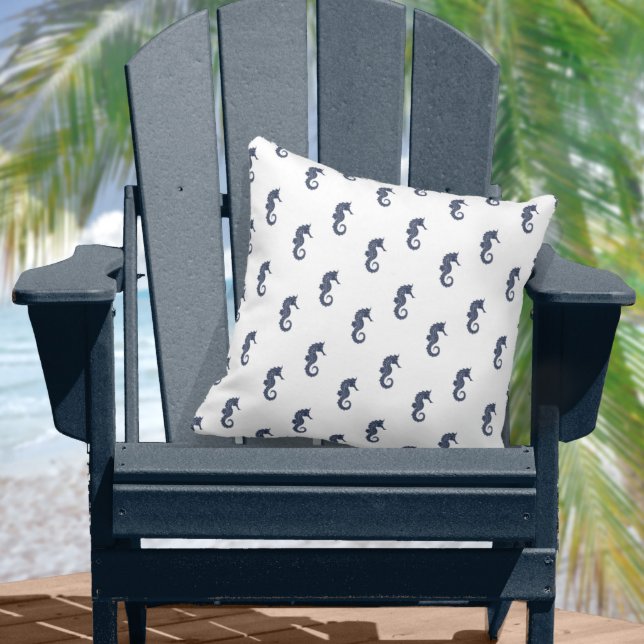 Blue Wave Seahorse Navy/Wht ID836 Throw Pillow (Creator Uploaded)