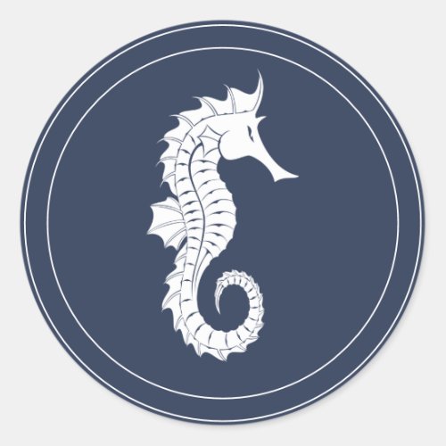 Blue Wave Seahorse V2 WhtNavy ID836 Classic Round Sticker