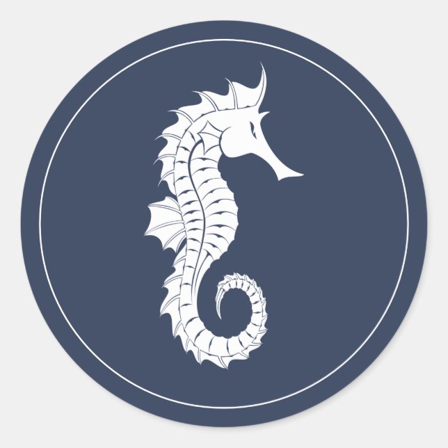 Blue Wave Seahorse V2 Wht/Navy ID836 Classic Round Sticker (Front)