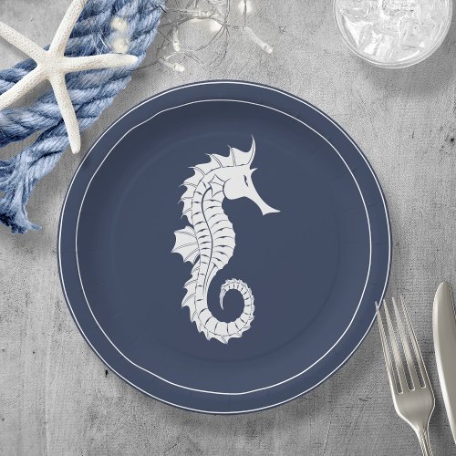 Blue Wave Seahorse V2 WhtNavy ID836 Paper Plates