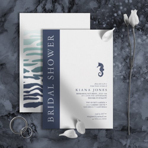 Blue Wave Seahorse Wedding Bridal Shower ID836 Invitation