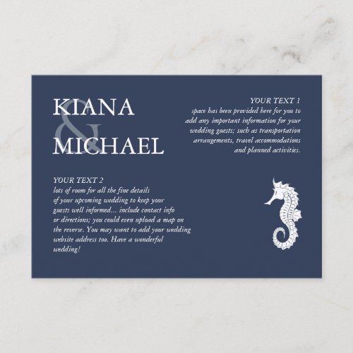 Blue Wave Seahorse Wedding Details V2 ID836 Enclosure Card