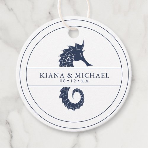 Blue Wave Seahorse Wedding NavyWht ID836 Favor Tags