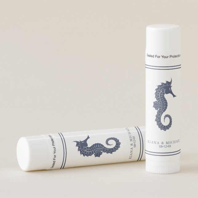 Blue Wave Seahorse Wedding Navy/Wht ID836 Lip Balm (Front)