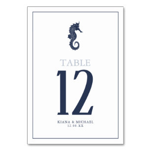 Blue Wave Seahorse Wedding Navy/Wht ID836 Table Number