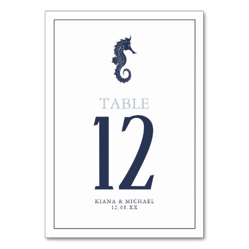 Blue Wave Seahorse Wedding NavyWht ID836 Table Number