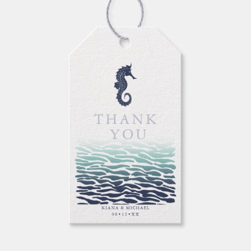 Blue Wave Seahorse Wedding Thank You V2 ID836 Gift Tags