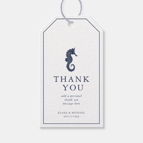 Blue Wave Seahorse Wedding Thank You V2 ID836 Gift Tags