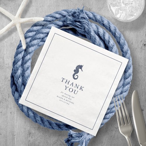 Blue Wave Seahorse Wedding Thank You V2 ID836 Paper Dinner Napkins