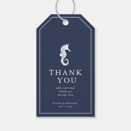 Blue Wave Seahorse Wedding Thank You V3 ID836 Gift Tags