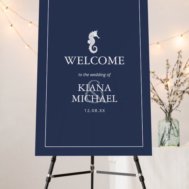 Blue Wave Seahorse Wedding Welcome ID836 Foam Board (In Situ (Stand))