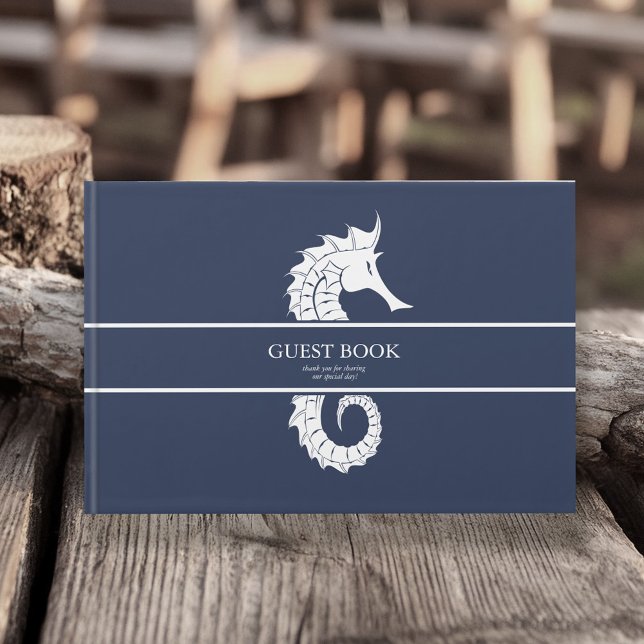 Blue Wave Seahorse Wedding Wht/Navy ID836 Guest Book (Creator Uploaded)