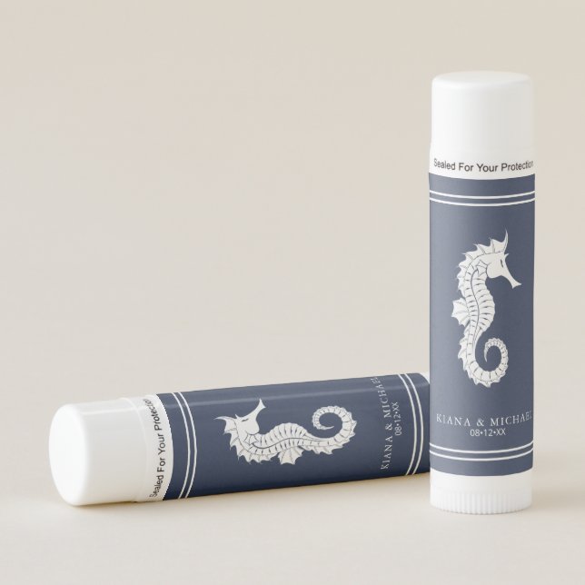 Blue Wave Seahorse Wedding Wht/Navy ID836 Lip Balm (Front)