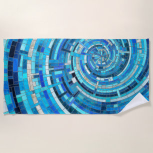 Blue Wave Spiral Mosaic  Beach Towel