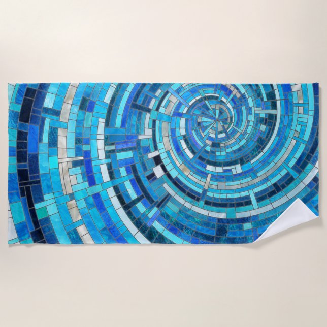 Blue Wave Spiral Mosaic  Beach Towel (Front)