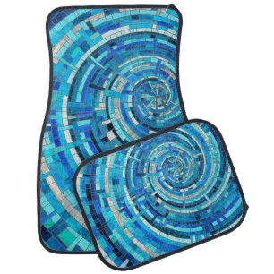 Blue Wave Spiral Mosaic  Car Floor Mat