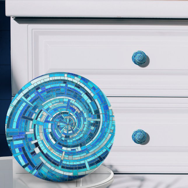 Blue Wave Spiral Mosaic  Ceramic Knob (Creator Uploaded)