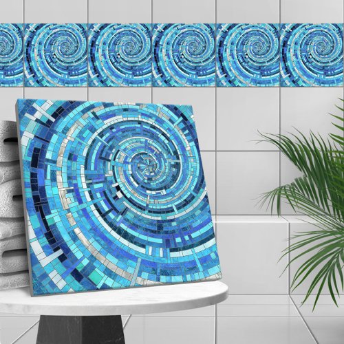 Blue Wave Spiral Mosaic  Ceramic Tile