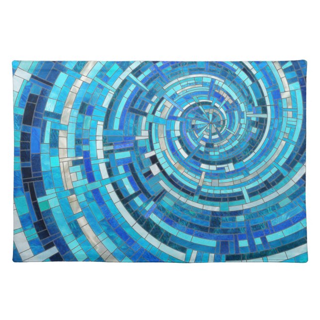 Blue Wave Spiral Mosaic  Cloth Placemat (Front)
