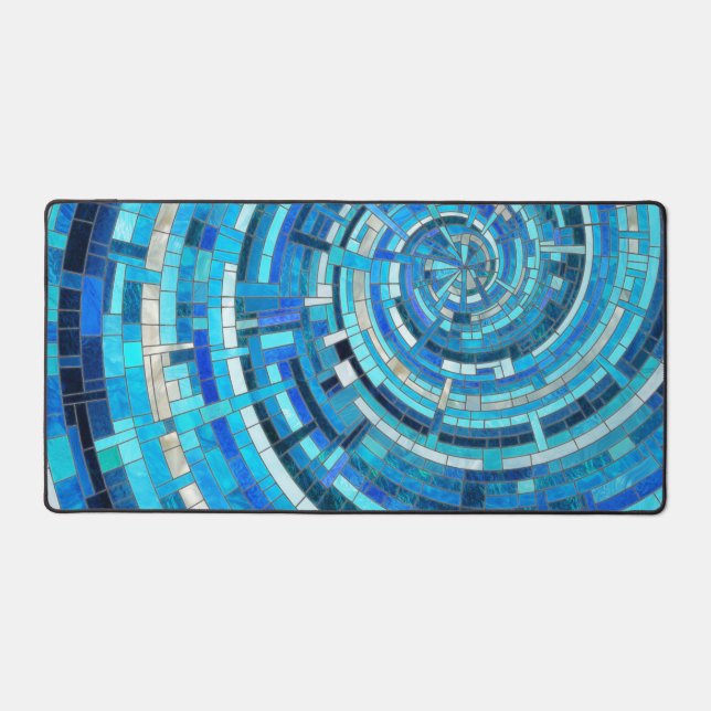 Blue Wave Spiral Mosaic  Desk Mat (Front)