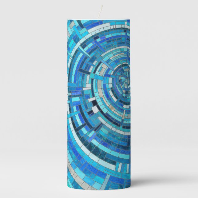 Blue Wave Spiral Mosaic  Pillar Candle (Front)