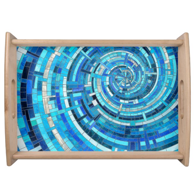 Blue Wave Spiral Mosaic  Serving Tray (Front)