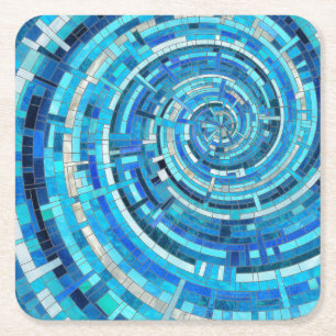 Blue Wave Spiral Mosaic  Square Paper Coaster