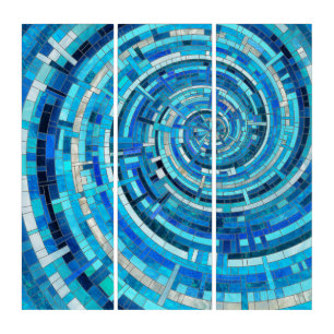 Blue Wave Spiral Mosaic  Triptych